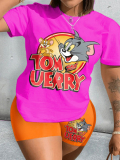 LW Plus Size Tom And Jerry Cartoon Print Shorts Set