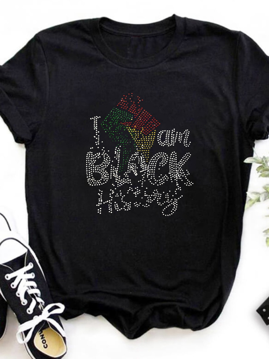 LW BASICS Plus Size Rhinstone I Am Black History T-shirt 2X