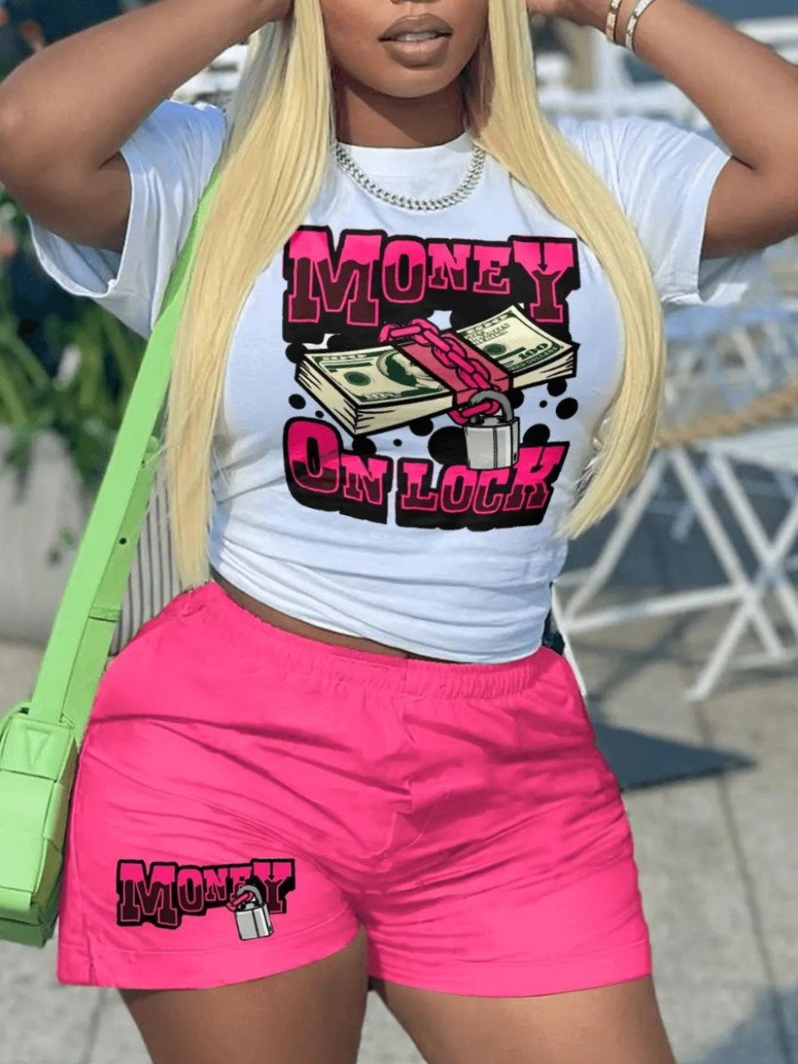 LW Plus Size Money On Lock Chain Print Shorts Set