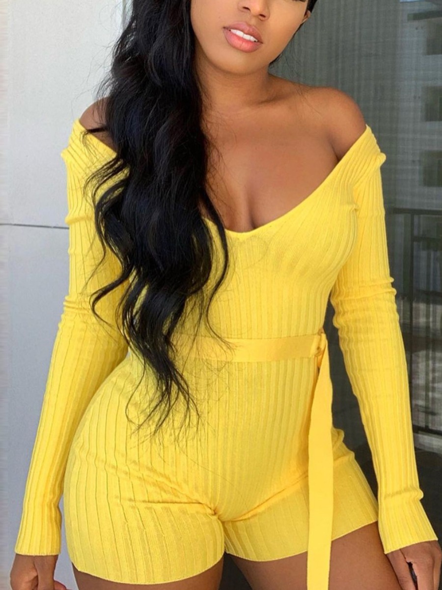 LW SXY Off The Shoulder Rib Knit Romper