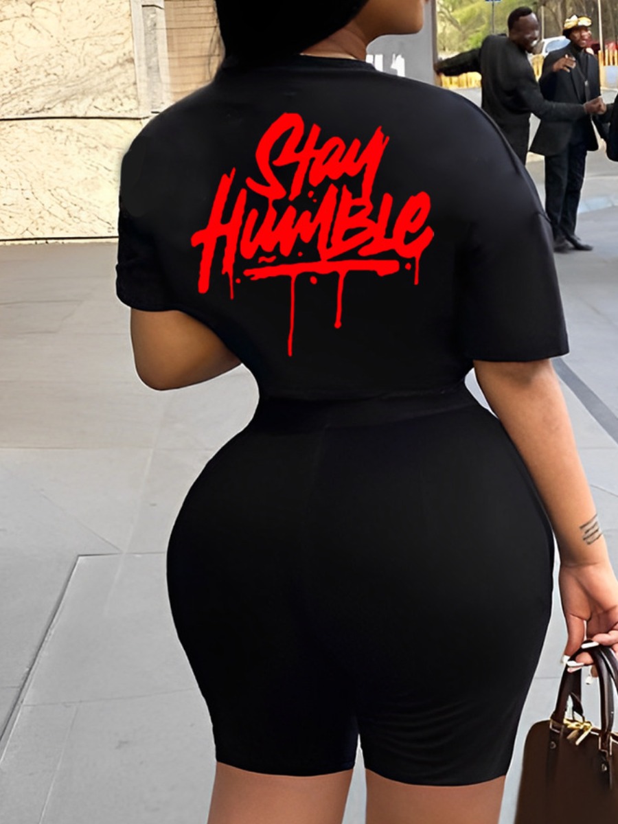 LW Stay Humble Letter Print Shorts Set