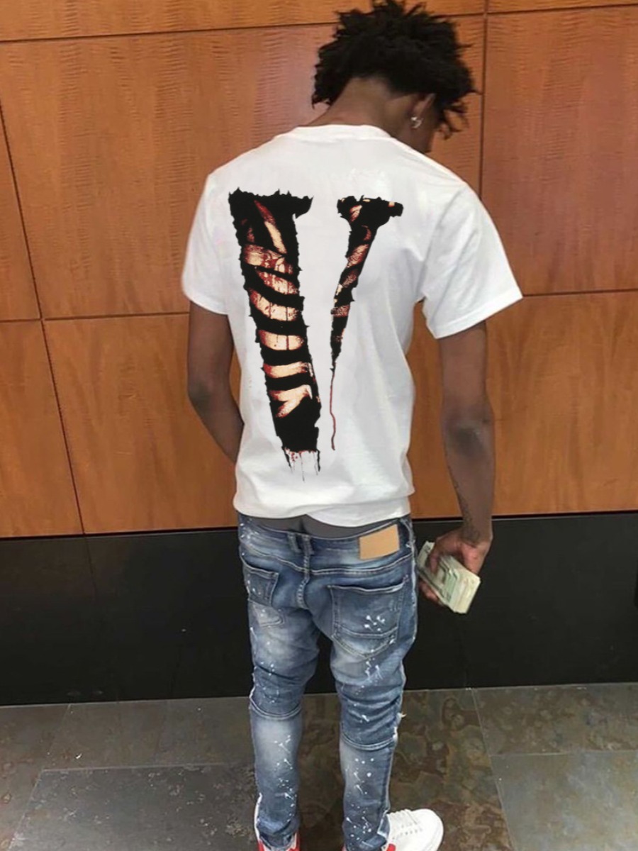 LovelyWholesale Men Gradient Letter Print T-shirt Summer Short Sleeve Casual Round Neck Spring Summer 2024