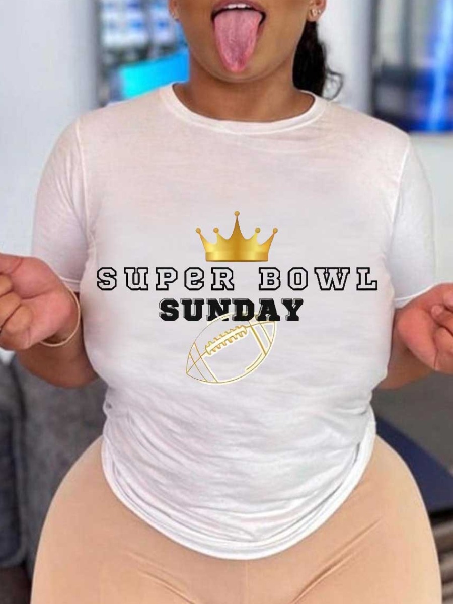 LW Super Bowl Crown Letter Print T-shirt