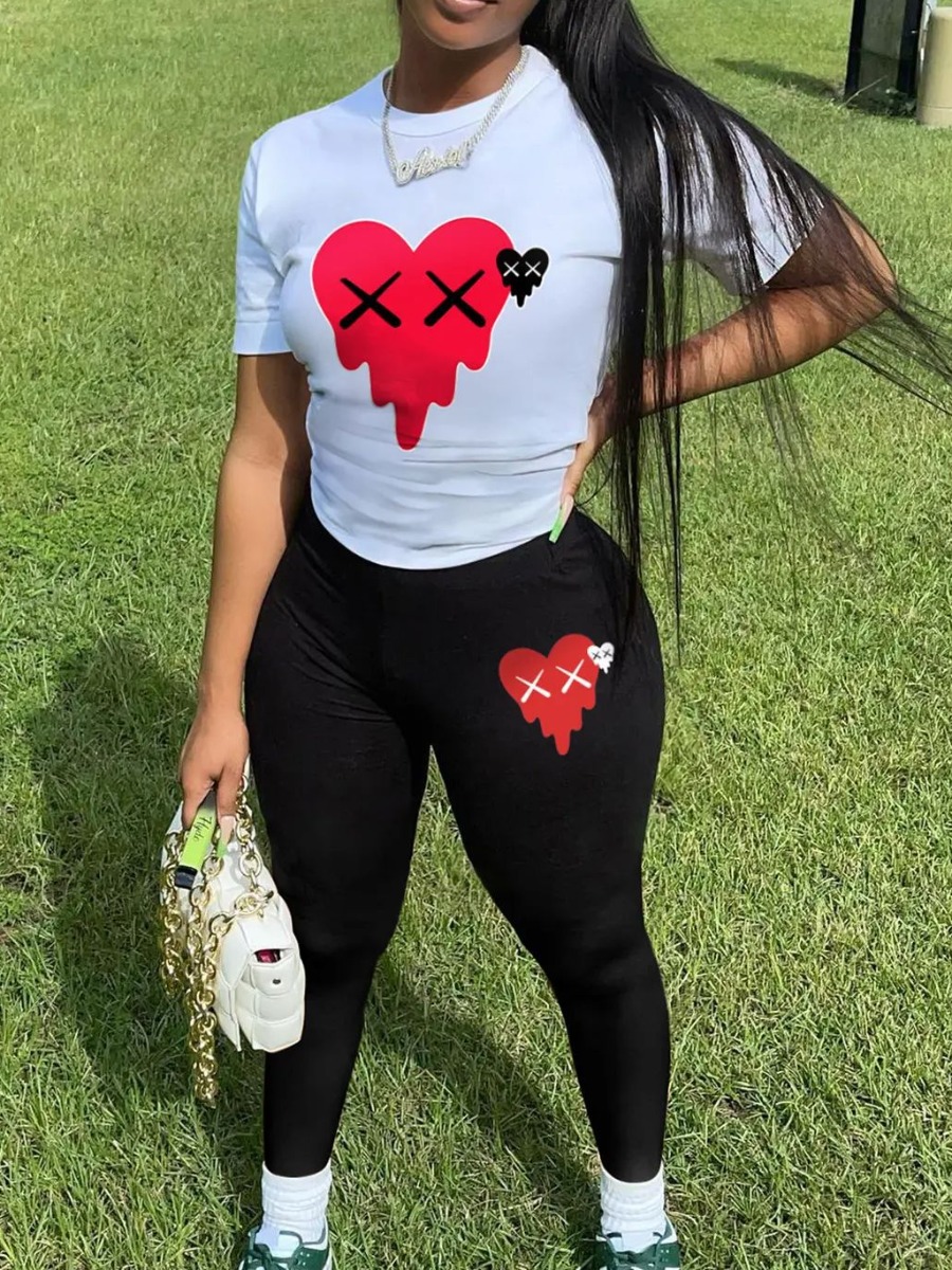 LW Plus Size Heart Print Skinny Pants Set