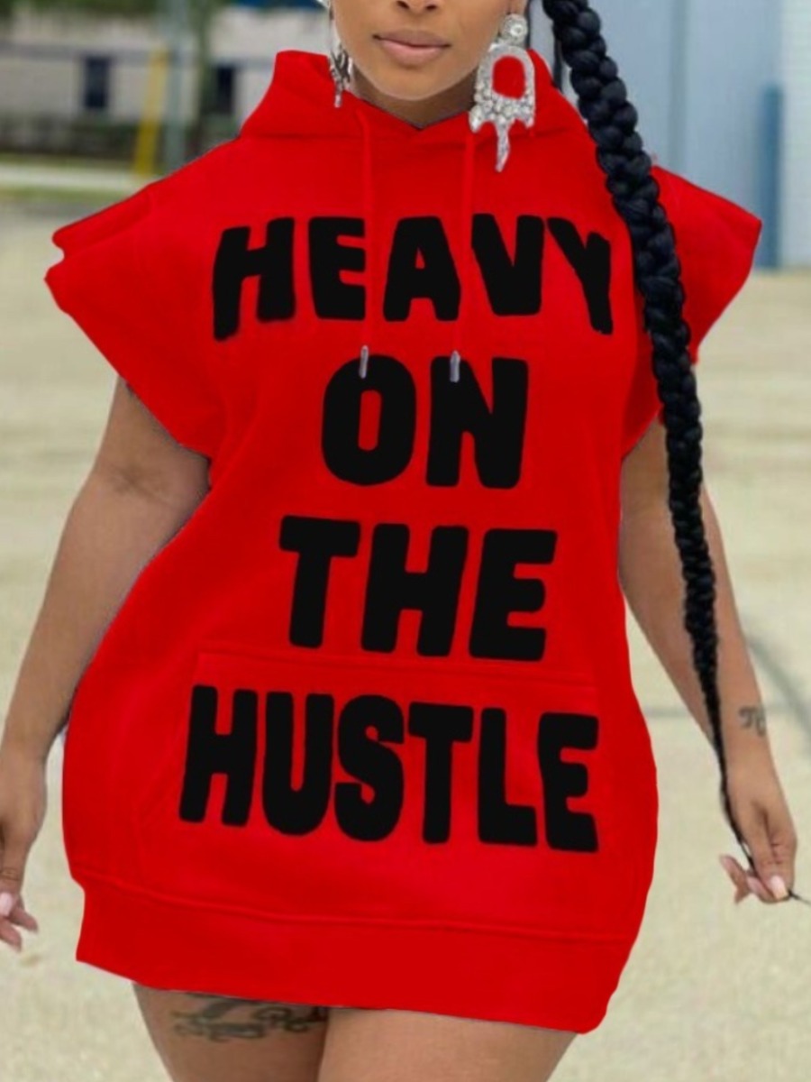 LW Plus Size Hustle Letter Print Kangaroo Pocket S