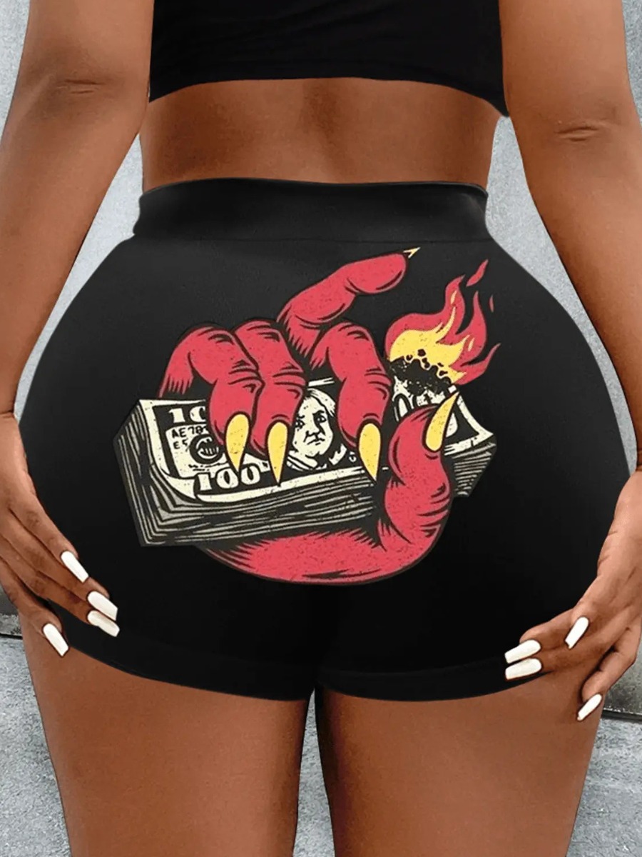 LovelyWholesale Plus Size Figure Money Print High Stretchy Shorts Summer Casual  5X Spring Summer 2024