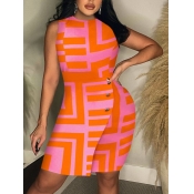 LW Geometric Print Button Design Dress
