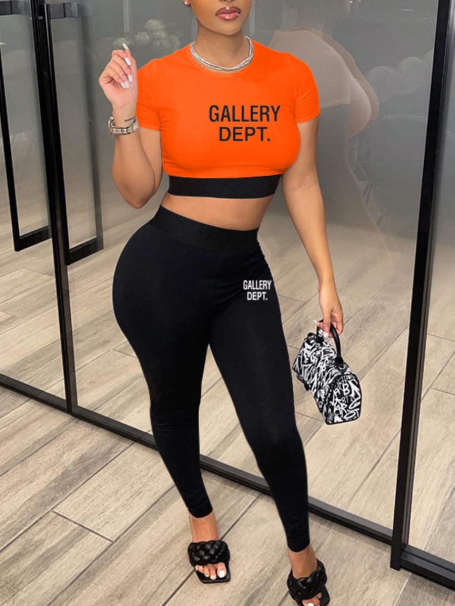 LW Crop Top Letter Print Pants Set