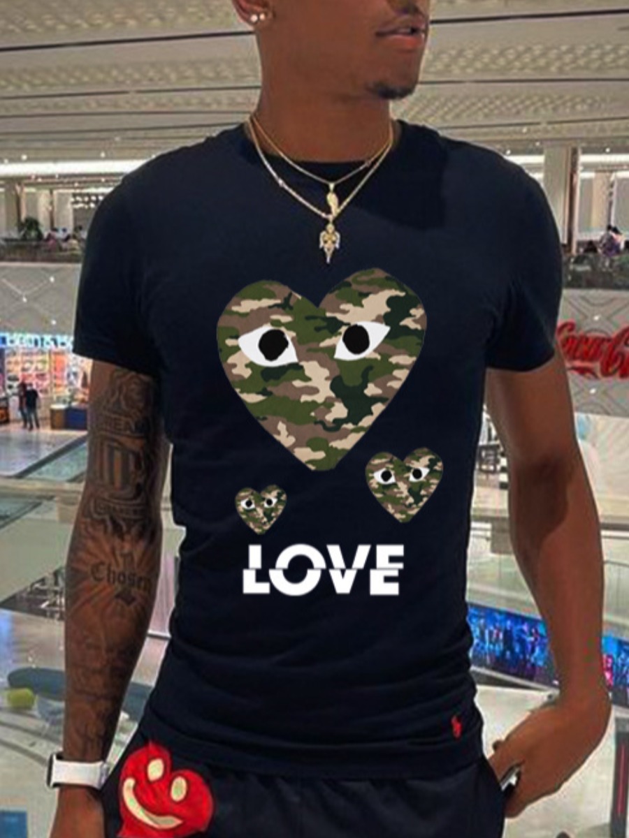 LW Men Heart Letter 3D Print T-shirt