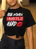 LW Hustle Hard Lip Letter Print T-shirt