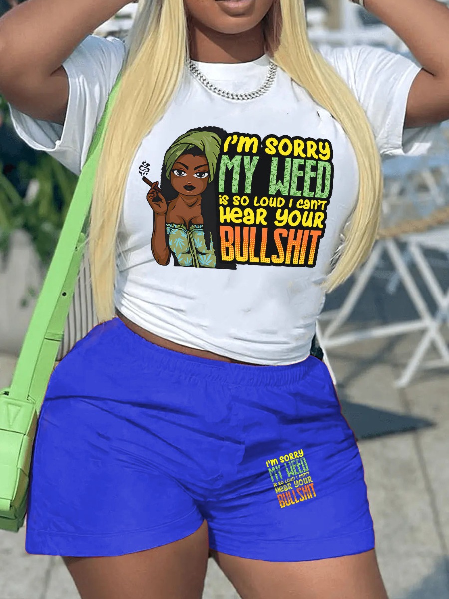 LW Figure Gradient Letter Print Shorts Set