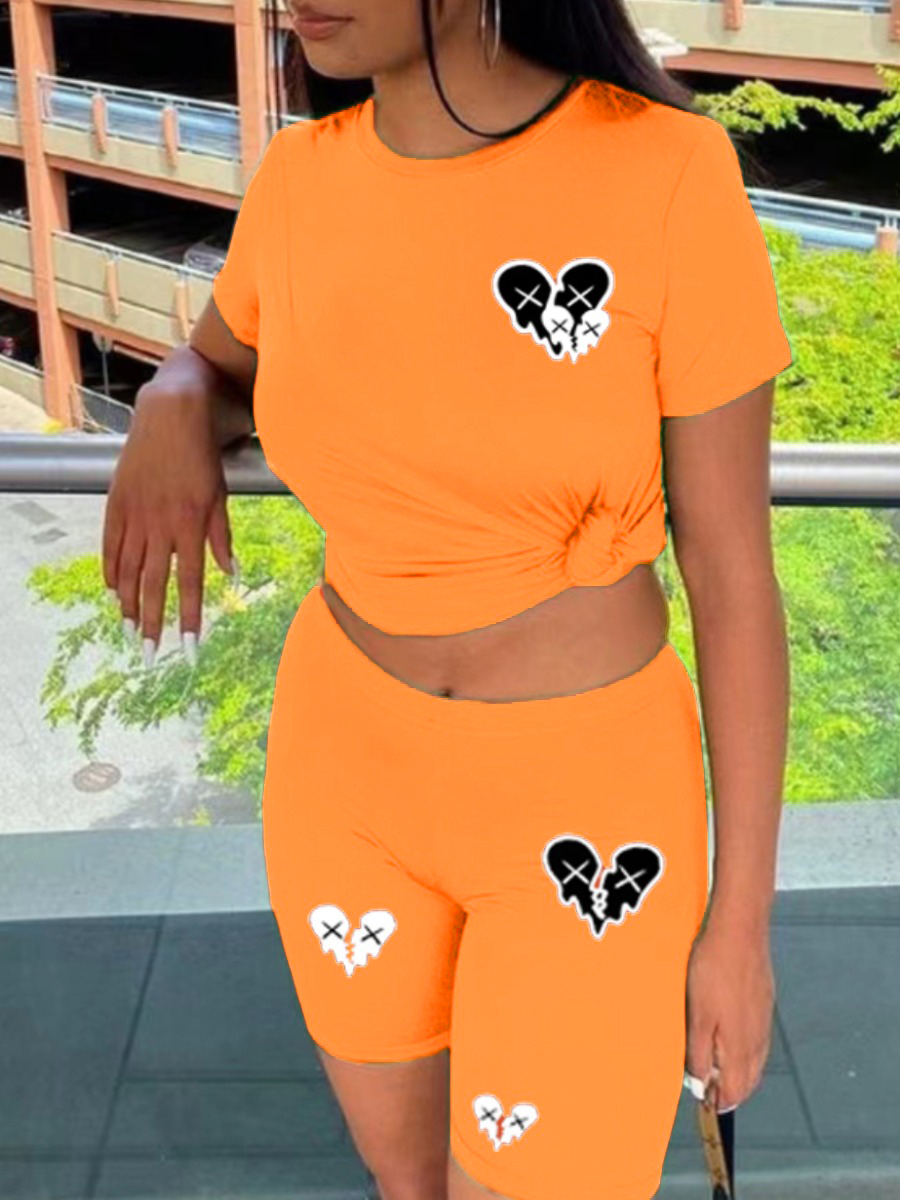 LW Broken Heart Print Regular Fit Shorts Set