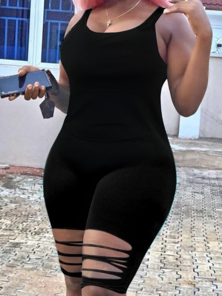 LW Leisure Hollow-out Black One-piece Romper