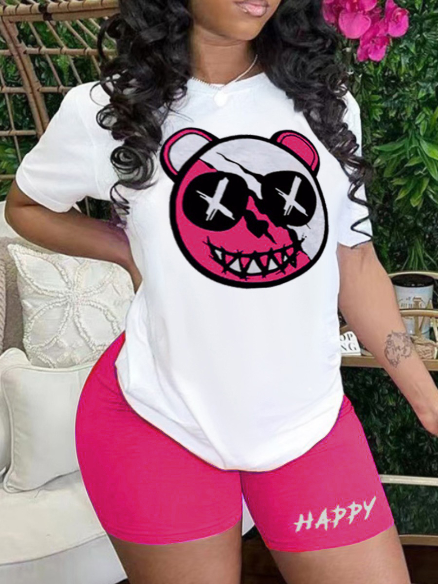 LW Plus Size Cartoon Letter Print Shorts Set