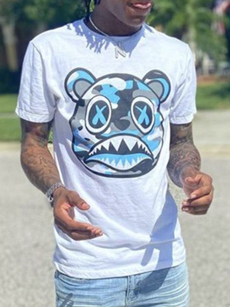 LovelyWholesale Men Pattern Print Skinny Milk Fiber T-shirt Summer Short Sleeve Casual Pattern Spring Summer 2024