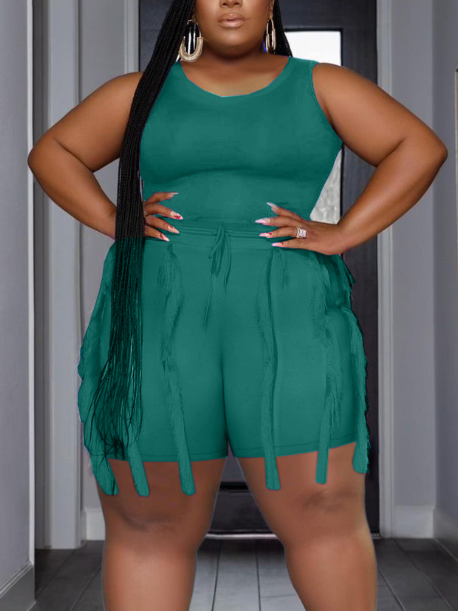 LW Plus Size Cami Tassel Design Drawstring Shorts Set