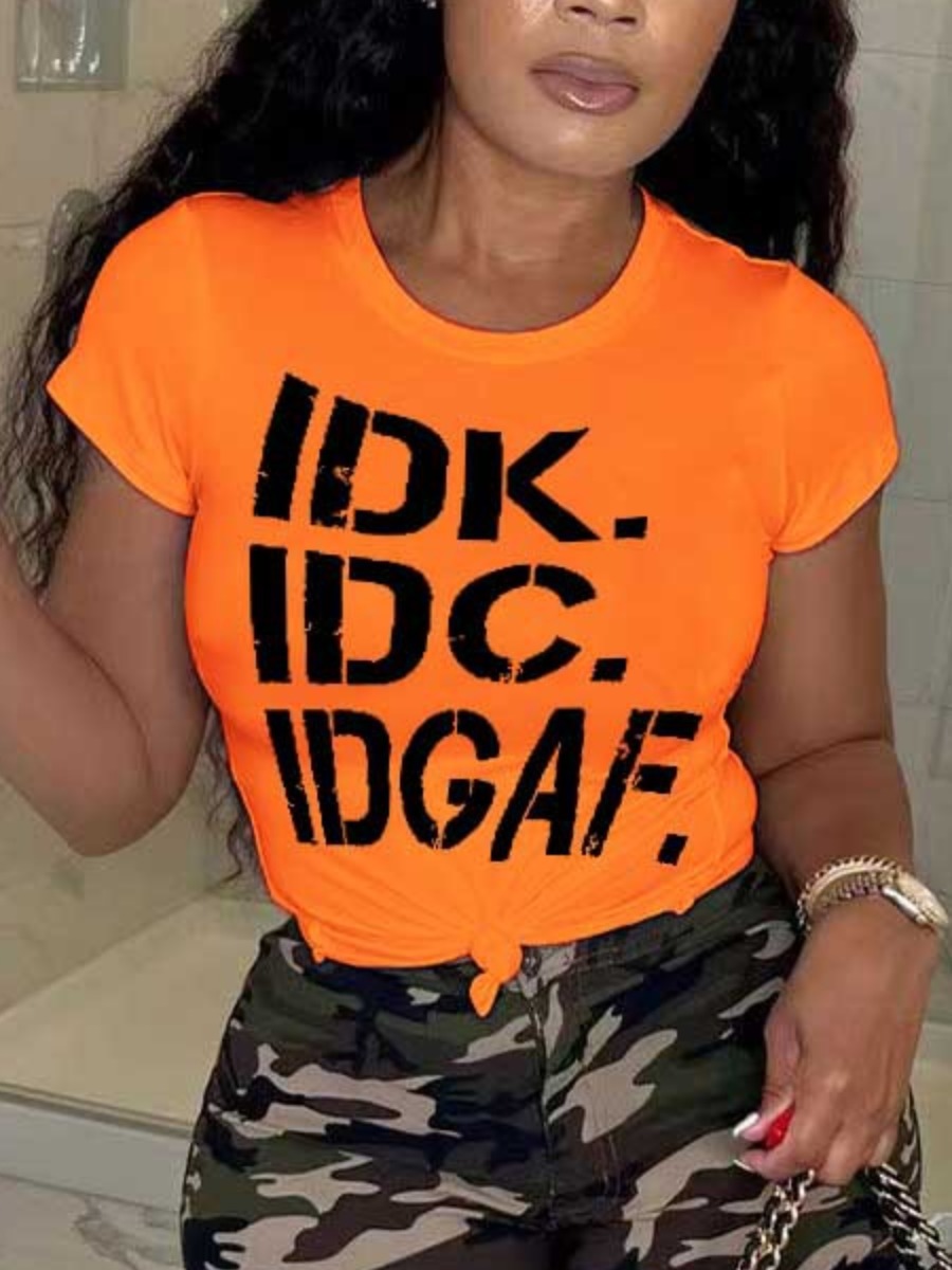 LovelyWholesale Round Neck Letter Print T-shirt Summer Short Sleeve Casual Basic Round Neck Spring Summer 2024