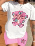 LW Plus Size Bear Round Neck Letter Print Shorts Set