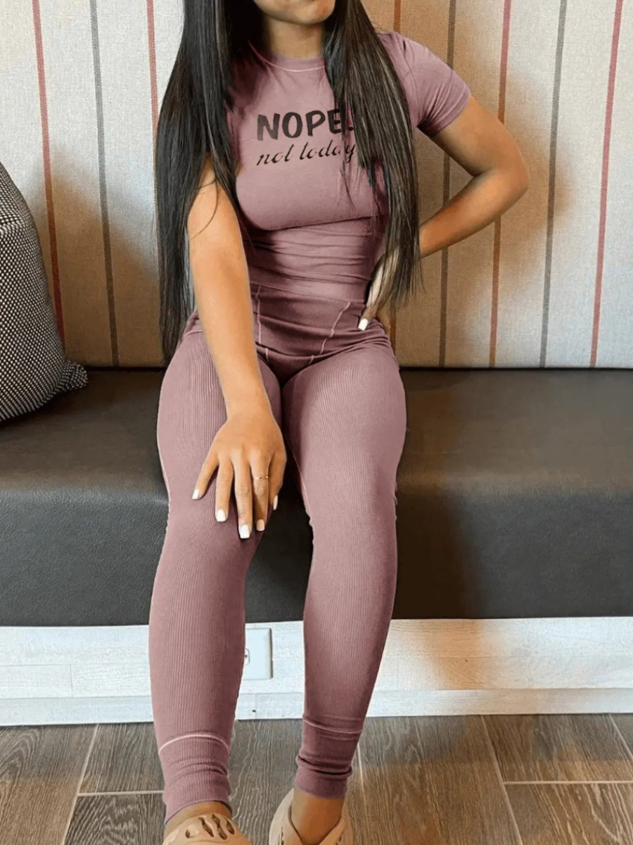 LW Nope Not Today Letter Print Skinny Pants Set