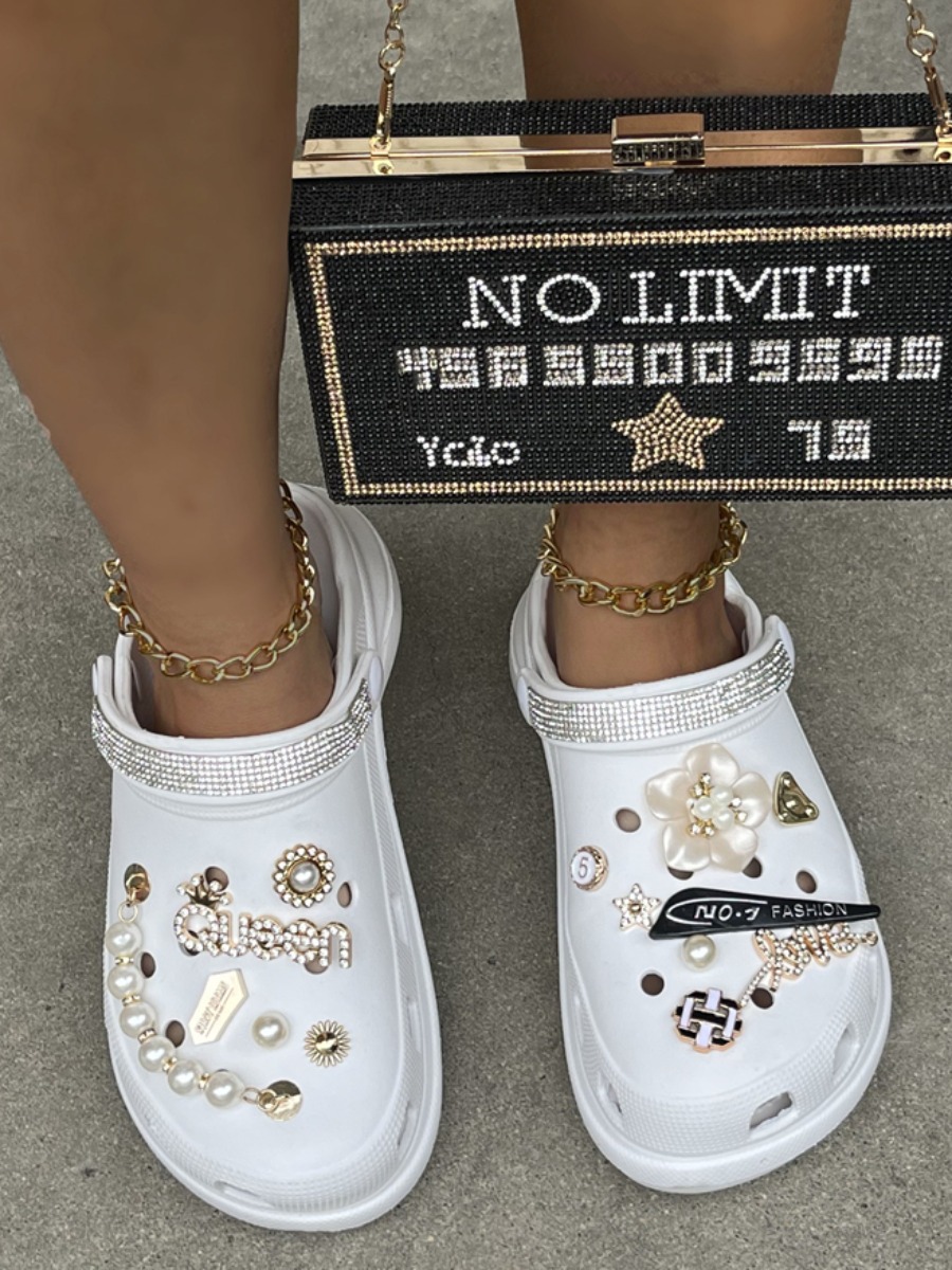 LW Rhinestone Pearl Decor Cut Out Flats