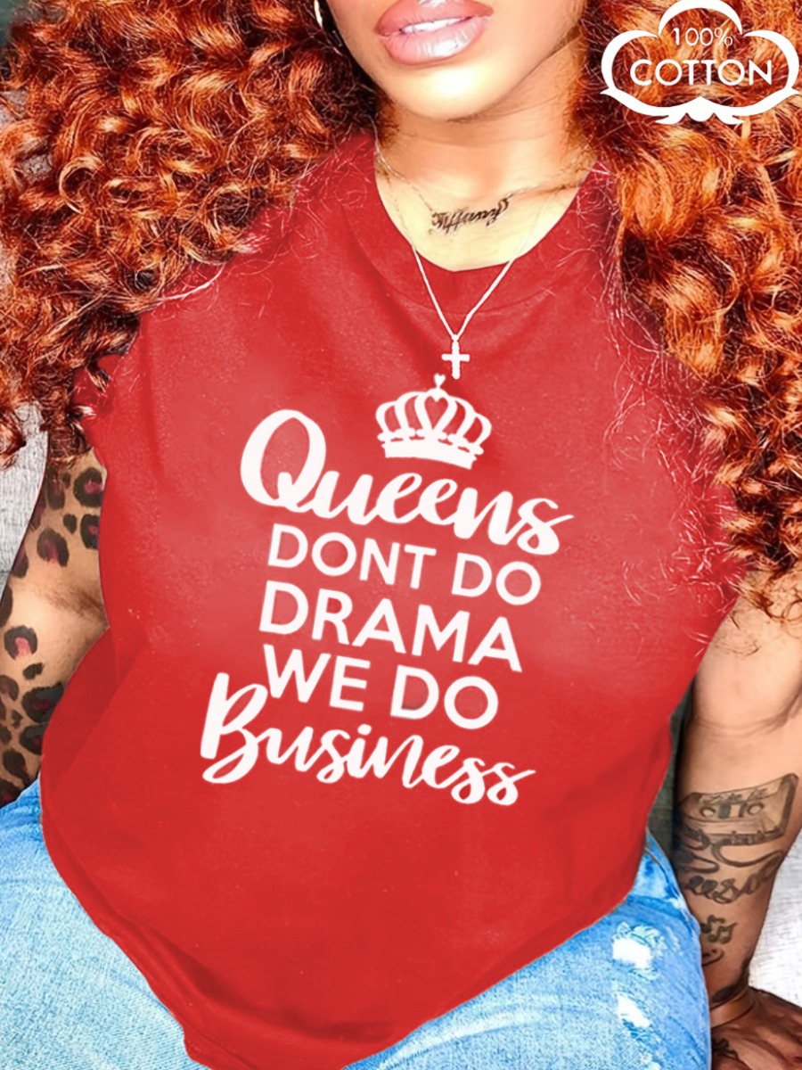 LW COTTON Plus Size Crown Queen Print T-shirt