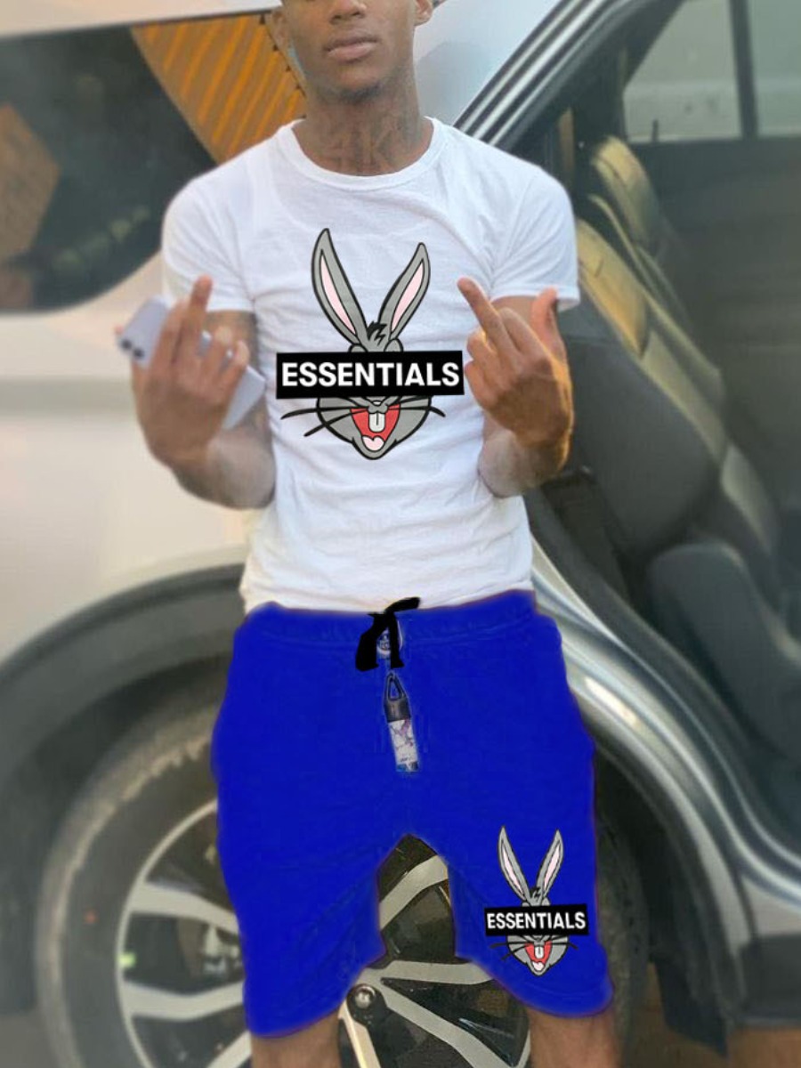 LW Men Cartoon Essentials Letter Print Shorts Set