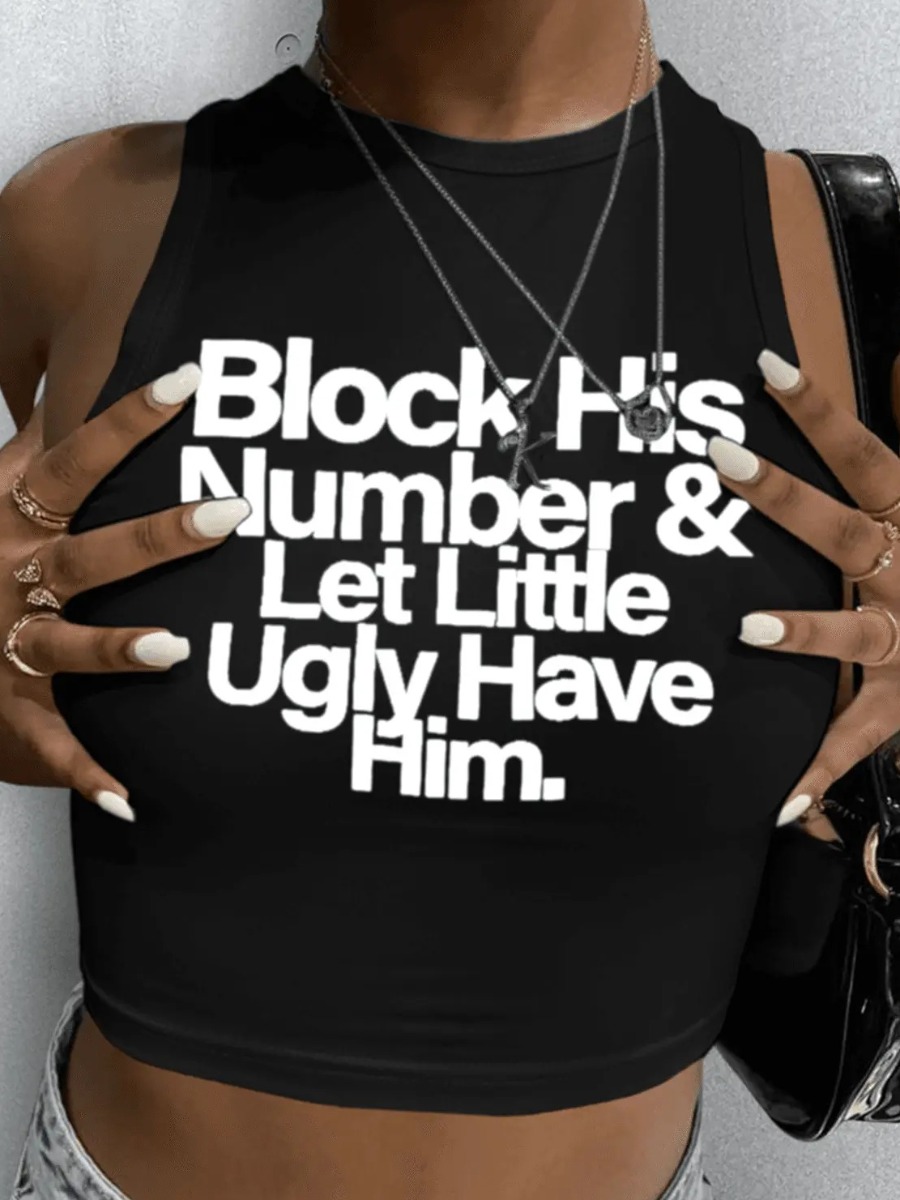 LW Block His Number Letter Print Camisole