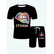 LW Men Lip Letter Print Shorts Set
