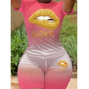 LW Gradient Lip Letter Print Shorts Set