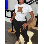 LW Plus Size Cartoon Lover Bear Letter Print Pants