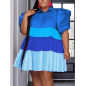 LW Plus Size Ruffle Design Patchwork A Line Dress