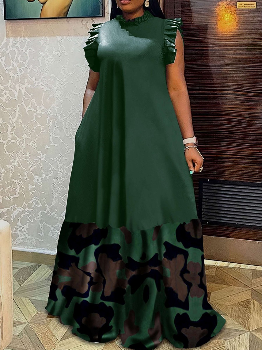 LW Plus Size Camo Print Ruffle Trim Loose Dress