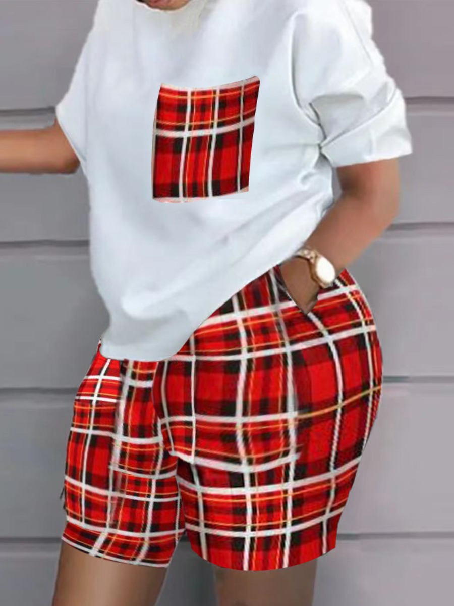LW Plaid Print Pocket Design Shorts Set