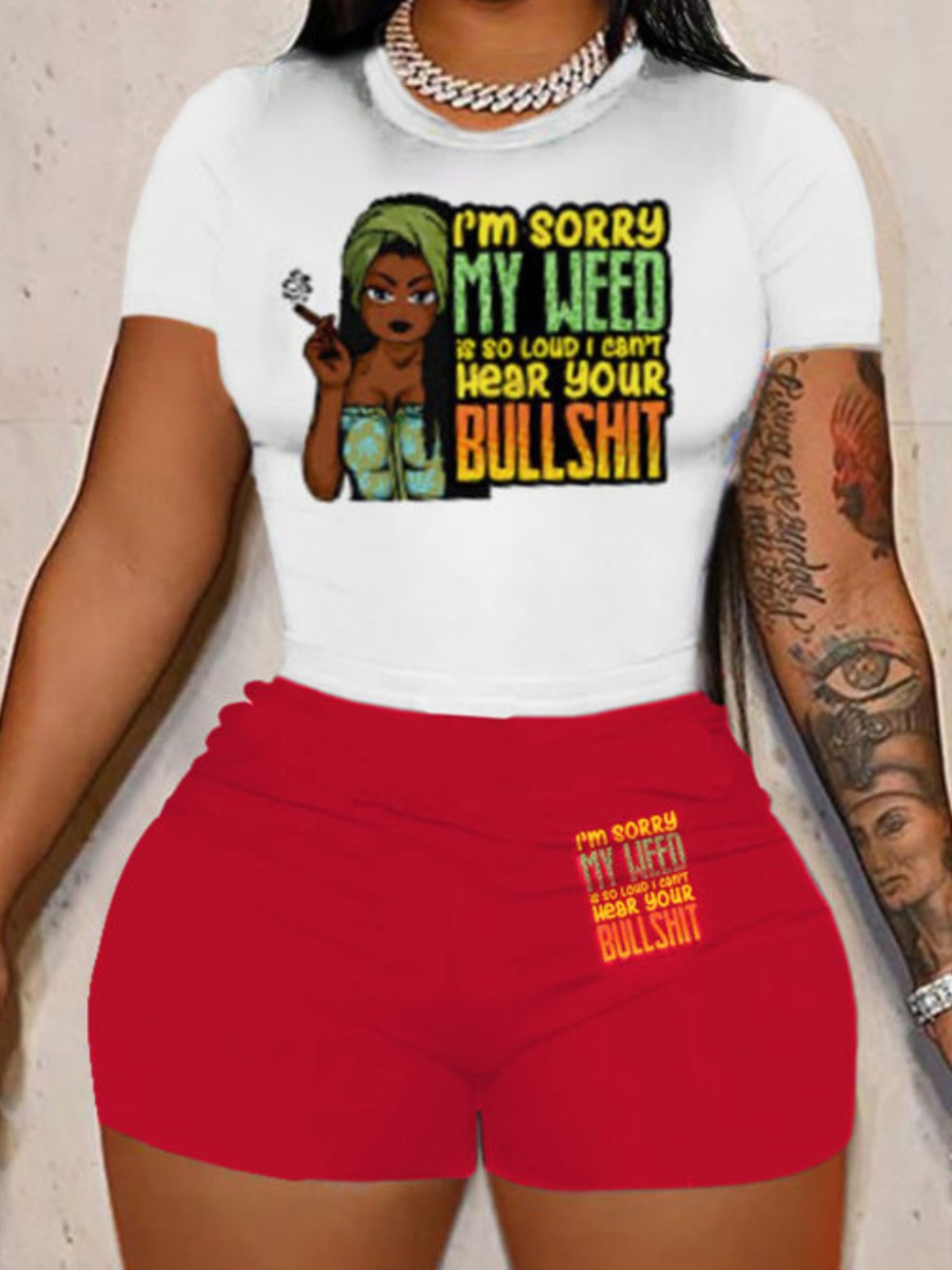 LW Plus Size Gradient Figure Letter Print Shorts Set
