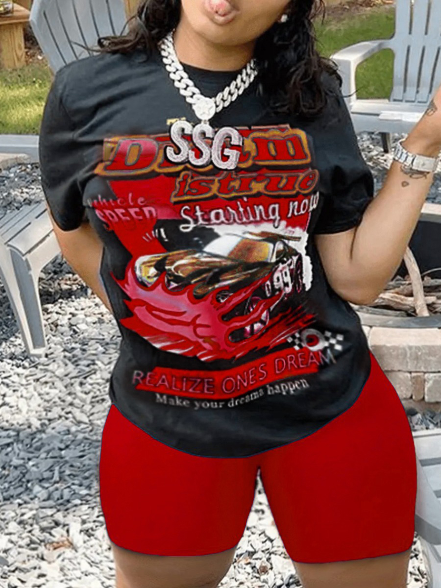 LW Racing Car Letter Print Shorts Set