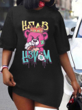 LW Plus Size Bear Cartoon Crown Letter Print T-shirt Dress