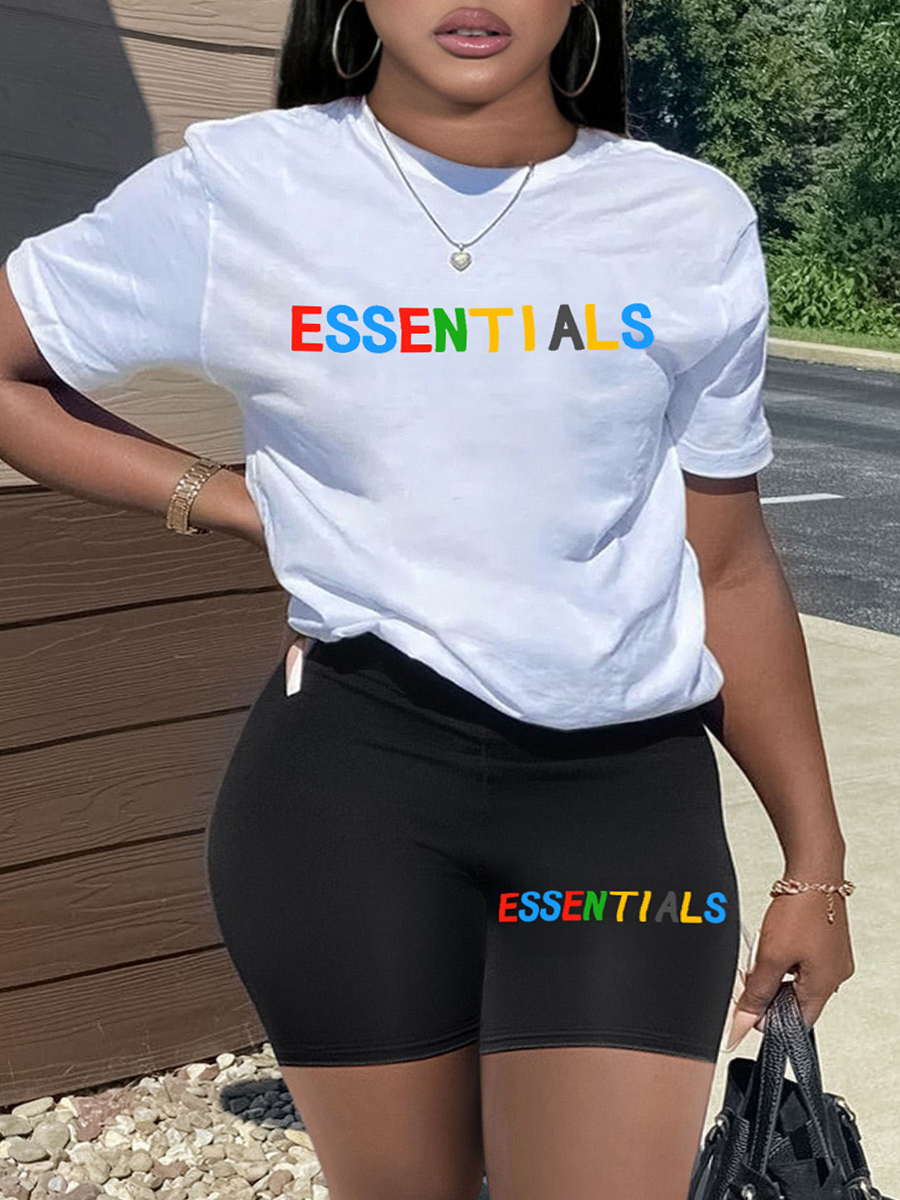 LW Plus Size Essentials Letter Print Shorts Set