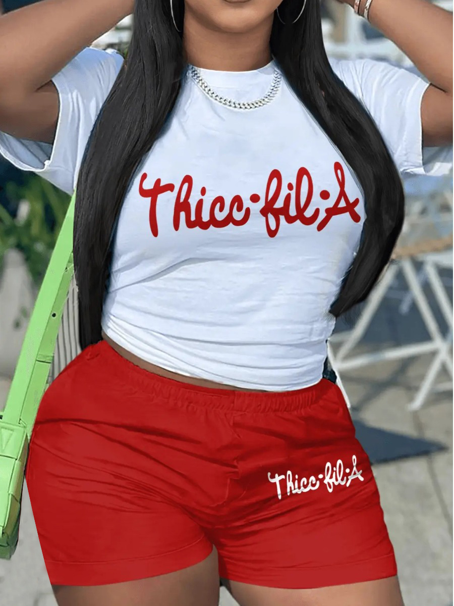 LW Thicc-fil-a Letter Print Regular Fit Shorts Set