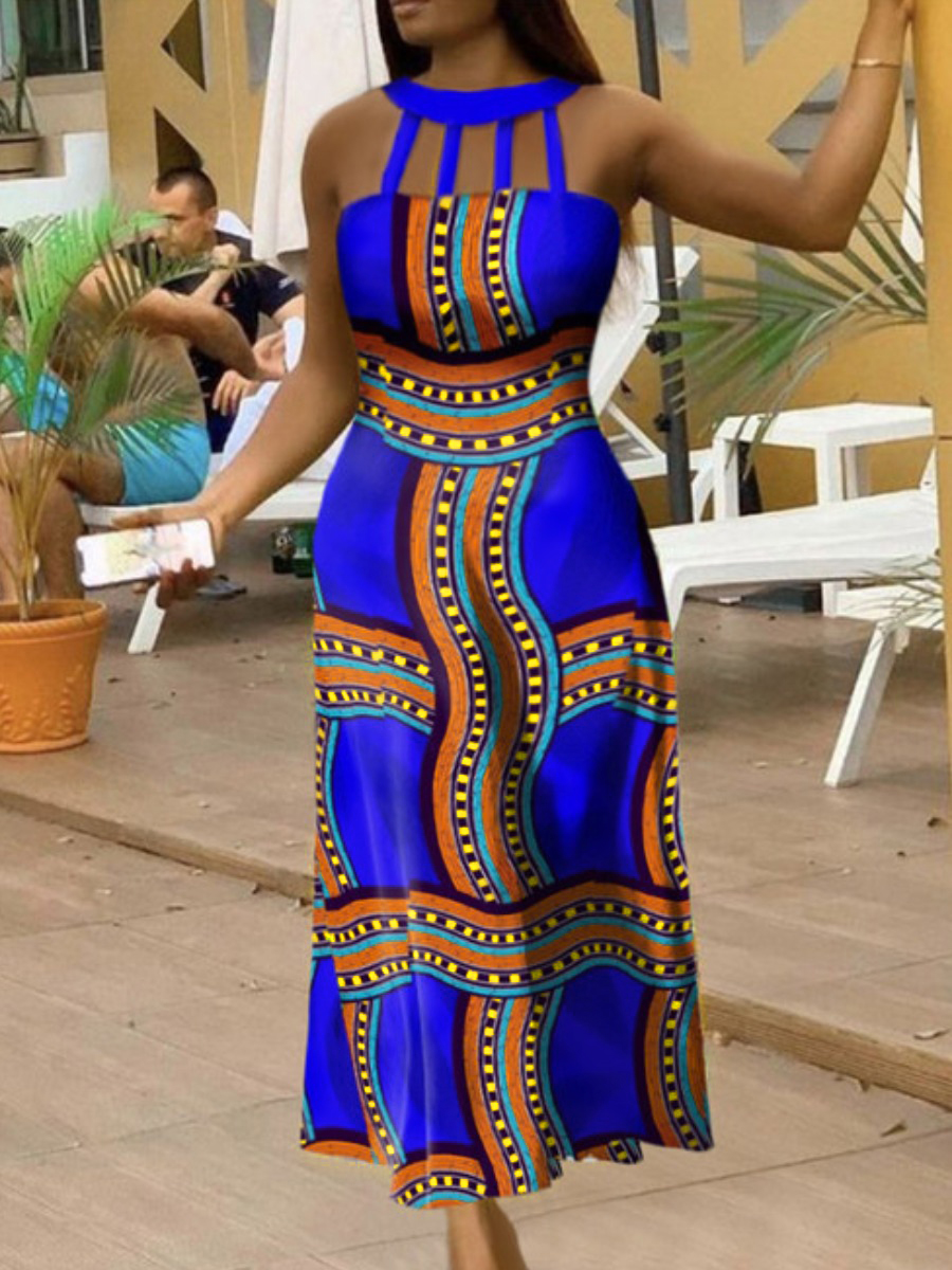 LW Geometric Print Cut Out A Line Dress