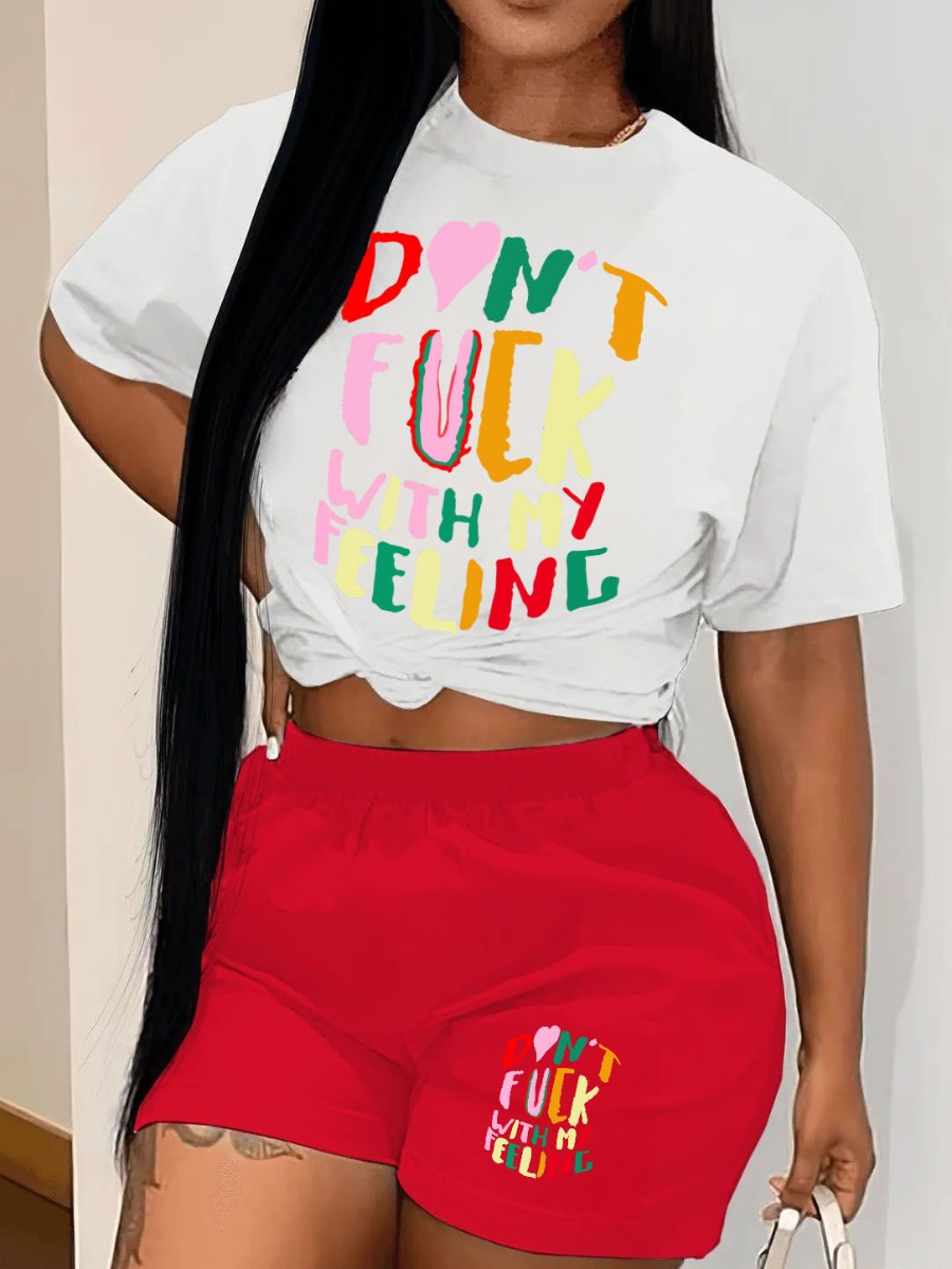 LW Heart Letter Print Shorts Set