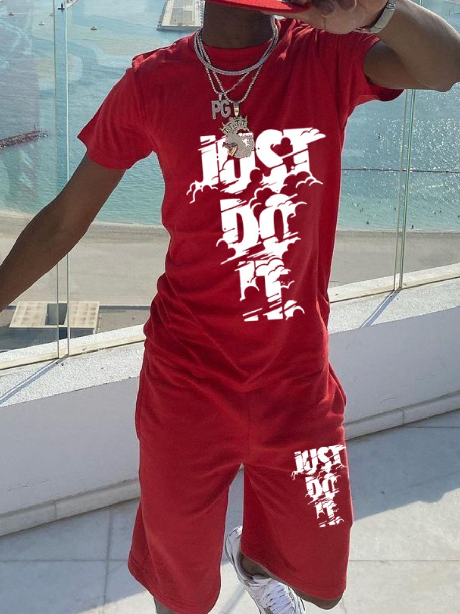 LW Men Just Do It Letter Print Drawstring Shorts S