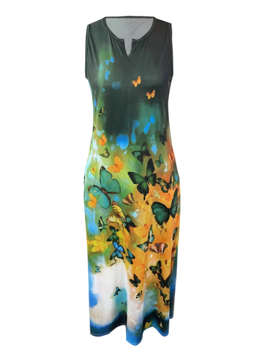 LW Butterfly Print Pocket Design Dress