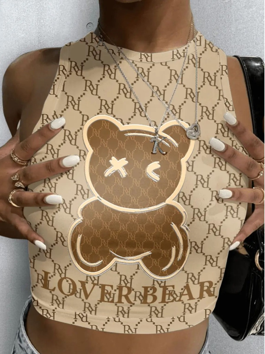 LW Cartoon Lover Bear Print Camisole