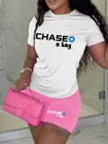 LW Chase A Bag Letter Print Shorts Set