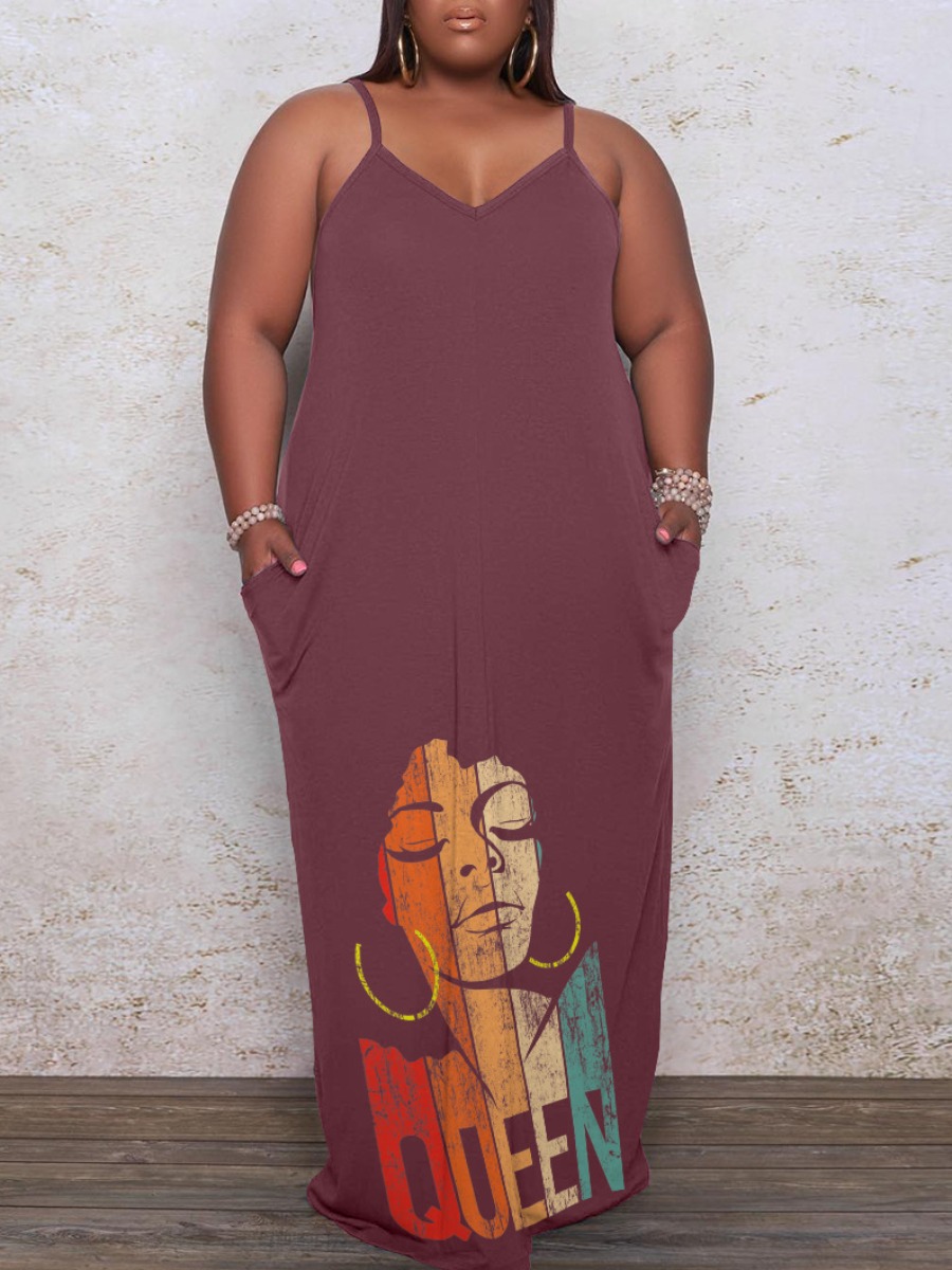 LW Plus Size Figure Print Pocket Design Cami Dress