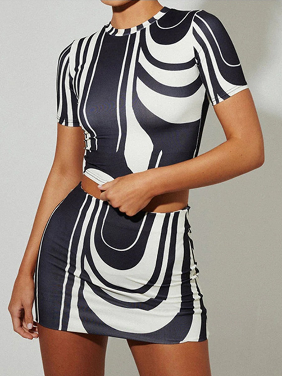 LW Crop Top Swirl Print Skirt Set (None Positionin