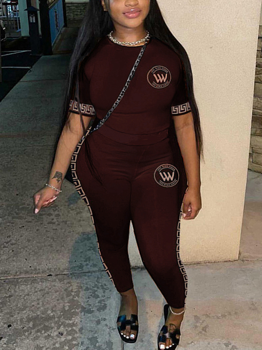 LW Plus Size Letter Print Skinny Pants Set