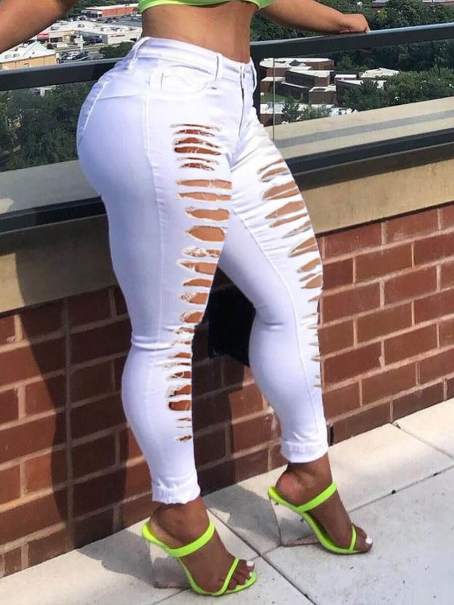 LW Mid Waist High Stretchy Ripped Solid Skinny Jeans