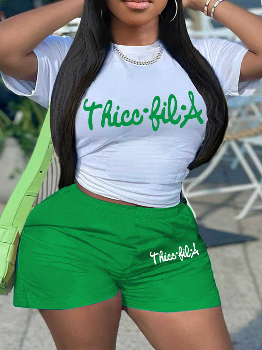 LW Plus Size Letter Print Skinny Shorts Set