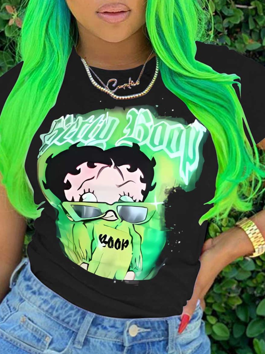 LW Plus Size Cartoon Letter Print T-shirt